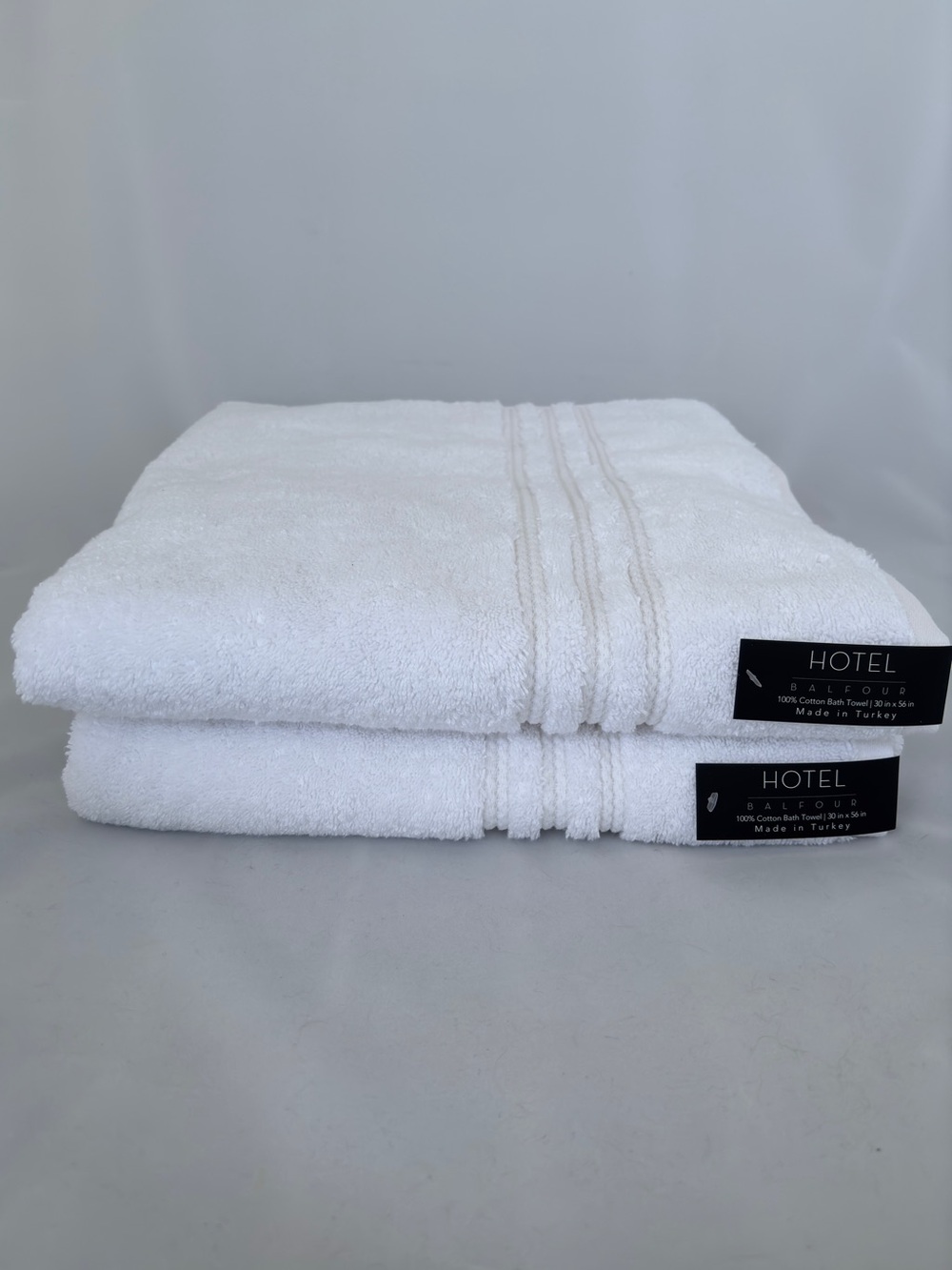NWT 2Pc Hotel Balfour Turkish Cotton Pure White Towels Ribbed Dobby Border